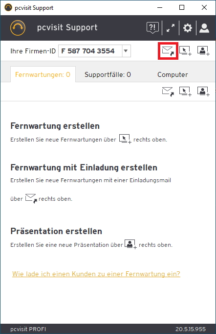 Einladungs-E-Mail mit Fernwartungslink erstellen